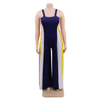 Color Striped Printing Women Plus Size Jumpsuits Casual Sleeveless - Sophornlilly