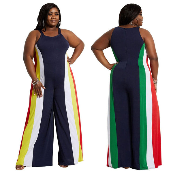 Color Striped Printing Women Plus Size Jumpsuits Casual Sleeveless - Sophornlilly