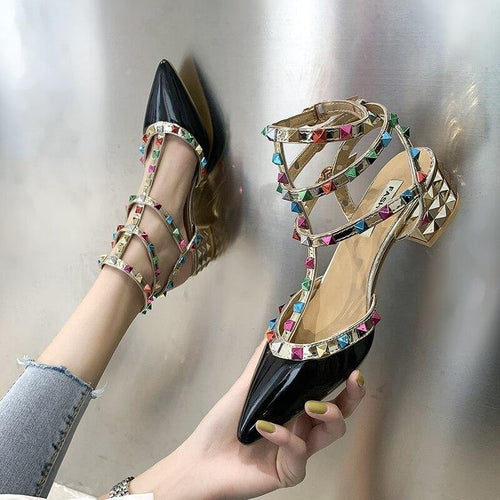 Colorful Rivet Office Women Sandals Casual Fashion High Heels Ladies - Sophornlilly