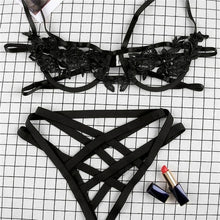 Load image into Gallery viewer, Comeondear Lace Bra Set Straps Women Hollow Out Sexy Costumes XL Black