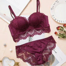 Load image into Gallery viewer, Comfortable Gathering Sexy Underwear Suit push up bra Ring free lace