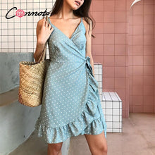Load image into Gallery viewer, Spring summer ruffled strap dress woman Green boho polka
