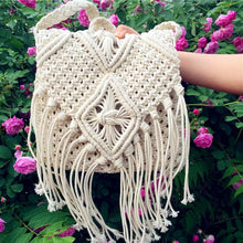 Load image into Gallery viewer, Cotton Rope Hollow Out Women Tassel Messenger Bag White Handmade