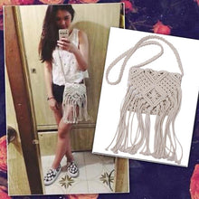 Load image into Gallery viewer, Cotton Rope Hollow Out Women Tassel Messenger Bag White Handmade