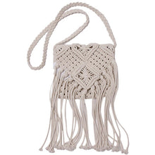 Load image into Gallery viewer, Cotton Rope Hollow Out Women Tassel Messenger Bag White Handmade