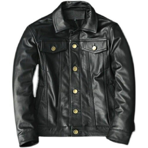 Cowboy Genuine Leather Jacket Cowhide Motorcycle Jacket Men Coat Short
