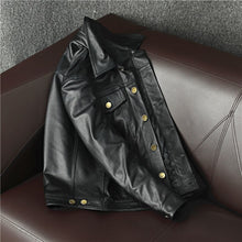 Load image into Gallery viewer, Cowboy Genuine Leather Jacket Cowhide Motorcycle Jacket Men Coat Short