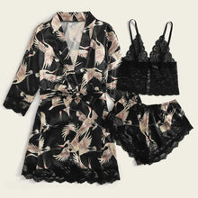 Load image into Gallery viewer, Crane Animal Printed Satin Pajamas Set With Robe Women Loungewear 3Pcs