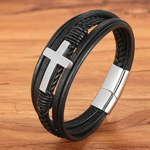 Load image into Gallery viewer, Cross Style Multi Layer Design Stainless Steel Fashion Men&#39;s Leather