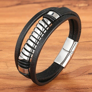 Cross Style Multi Layer Design Stainless Steel Fashion Men's Leather