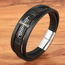 Load image into Gallery viewer, Cross Style Multi Layer Design Stainless Steel Fashion Men&#39;s Leather