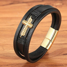 Load image into Gallery viewer, Cross Style Multi Layer Design Stainless Steel Fashion Men&#39;s Leather