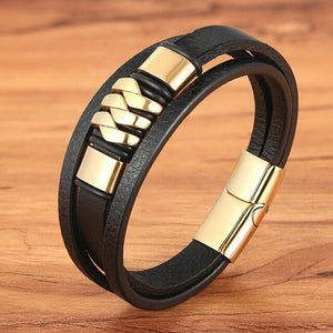 Cross Style Multi Layer Design Stainless Steel Fashion Men's Leather