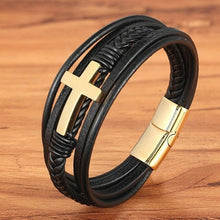 Load image into Gallery viewer, Cross Style Multi Layer Design Stainless Steel Fashion Men&#39;s Leather