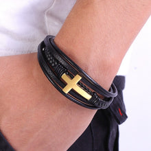 Load image into Gallery viewer, Cross Style Multi Layer Design Stainless Steel Fashion Men&#39;s Leather