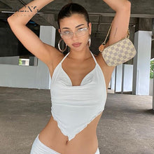 Load image into Gallery viewer, Cryptographic White Sleeveless Sexy Halter Rhombus Crop Tops for Women