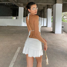 Load image into Gallery viewer, Cryptographic White Sleeveless Sexy Halter Rhombus Crop Tops for Women