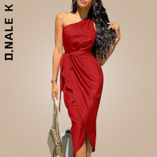 Load image into Gallery viewer, D.Nale K One Shoulder Green Dress Elegant Stain Retro Ruched Bodycon
