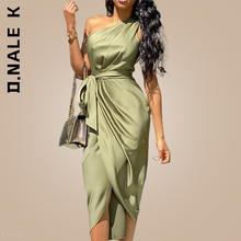 Load image into Gallery viewer, D.Nale K One Shoulder Green Dress Elegant Stain Retro Ruched Bodycon