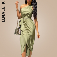 Load image into Gallery viewer, D.Nale K One Shoulder Green Dress Elegant Stain Retro Ruched Bodycon