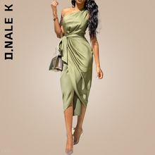 Load image into Gallery viewer, D.Nale K One Shoulder Green Dress Elegant Stain Retro Ruched Bodycon