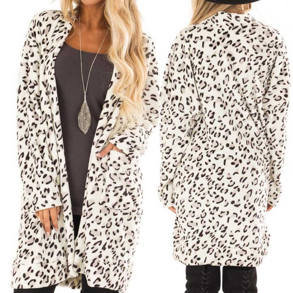 Ladies Autumn And Winter Plush Leopard Print Pocket Ladies