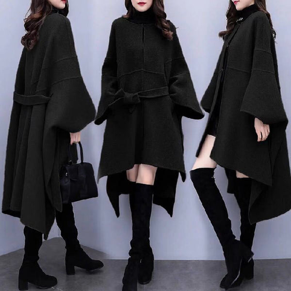 Plus Size Women Woolen Coat Solid Vintage Winter Office Long