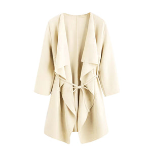 Women Casual Collar Pocket Front Wrap Coat Jacket Outwear