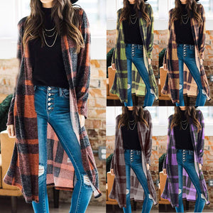 Women's Blouse Plaid Printing Jacket Long Sleeve Irregular