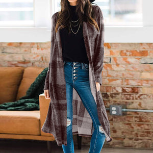 Women's Blouse Plaid Printing Jacket Long Sleeve Irregular