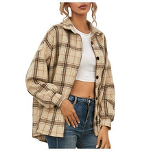 Load image into Gallery viewer, Women's Casual Fashion Woolen Plaid Shirt Pocket Long Sleeve