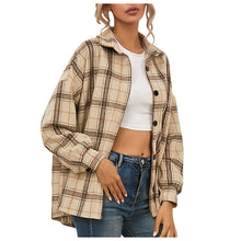 Load image into Gallery viewer, Women's Casual Fashion Woolen Plaid Shirt Pocket Long Sleeve