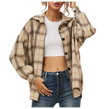 Load image into Gallery viewer, Women's Casual Fashion Woolen Plaid Shirt Pocket Long Sleeve