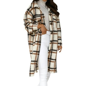 Women‘s Jacket Long Sleeve Plaid Print Woman Parkas Button