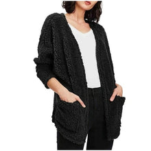 Load image into Gallery viewer, Women&#39;s Loose Cropped Cardigan Plush Jacket Black