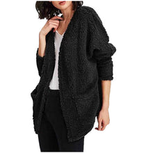 Load image into Gallery viewer, Women&#39;s Loose Cropped Cardigan Plush Jacket Black