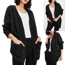 Load image into Gallery viewer, Women&#39;s Loose Cropped Cardigan Plush Jacket Black