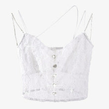 Load image into Gallery viewer, Sequin Chain Button Lace Sling Black Perspective Vest Slant