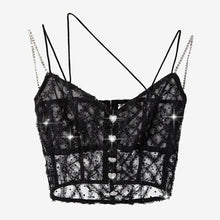 Load image into Gallery viewer, Sequin Chain Button Lace Sling Black Perspective Vest Slant