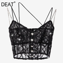 Load image into Gallery viewer, Sequin Chain Button Lace Sling Black Perspective Vest Slant