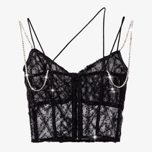 Load image into Gallery viewer, Sequin Chain Button Lace Sling Black Perspective Vest Slant