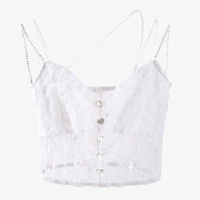 Load image into Gallery viewer, Sequin Chain Button Lace Sling Black Perspective Vest Slant
