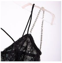 Load image into Gallery viewer, Sequin Chain Button Lace Sling Black Perspective Vest Slant