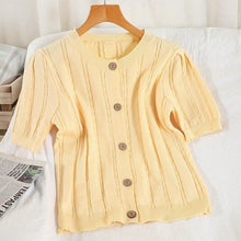 Load image into Gallery viewer, Women Knitted Short Sleeve Sweater Cardigan New Solid Color Round - Sophornlilly