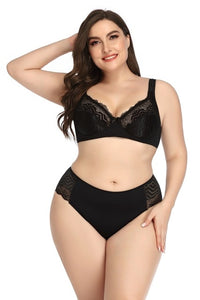 Lace Bra Brief Set Plus Size Unlined Push Up Large Size Bra+Brief