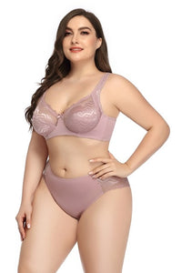 Lace Bra Brief Set Plus Size Unlined Push Up Large Size Bra+Brief