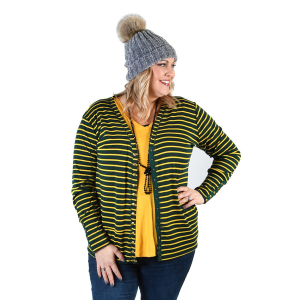 Green & Gold Stripe Snap Cardigan