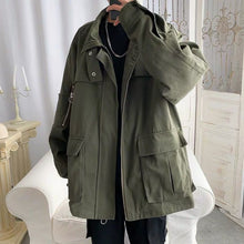 Load image into Gallery viewer, Dark black work jacket for male students Korean loose casual trend