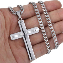 Load image into Gallery viewer, Davieslee Mens Chain Curved Cross Pendant Necklace Stainless Steel