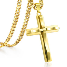 Load image into Gallery viewer, Davieslee Mens Chain Curved Cross Pendant Necklace Stainless Steel